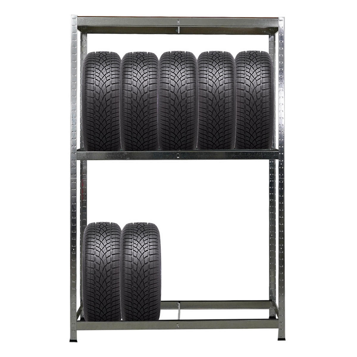 REIFENREGAL Ragnar 180x120x40 cm bis zu 8 Reifen auf 2 Ebenen + Ablage 265 kg Fachlast Verzinkt - Silberfarben, Metall (120/180/40cm) - PROREGAL