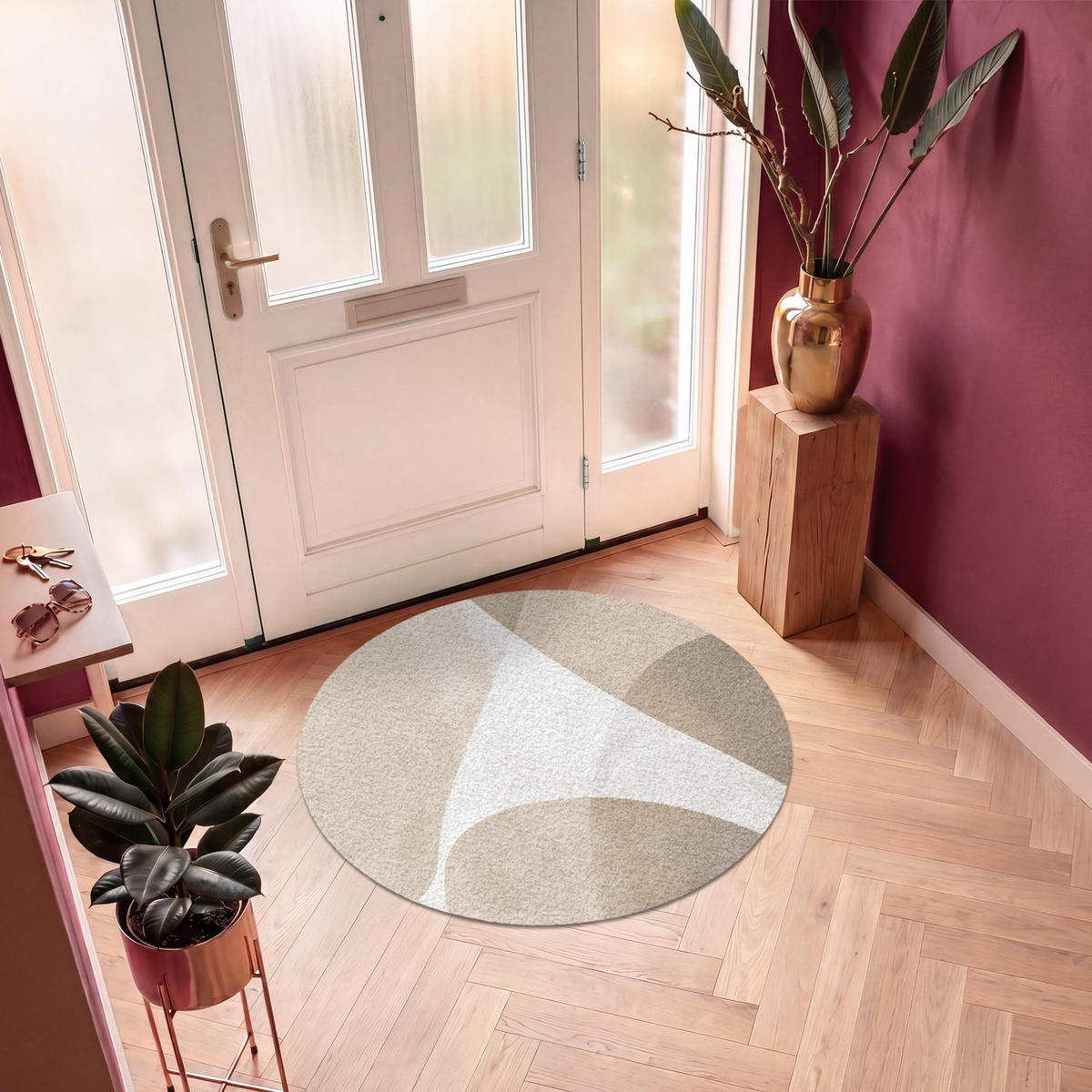 FUSSMATTE Glatte Oberflächen - Harmonisch - Wellenförmig Schmutzfangmatte 120x120 cm - Beige, Kunststoff (120/120cm) - MuchoWow