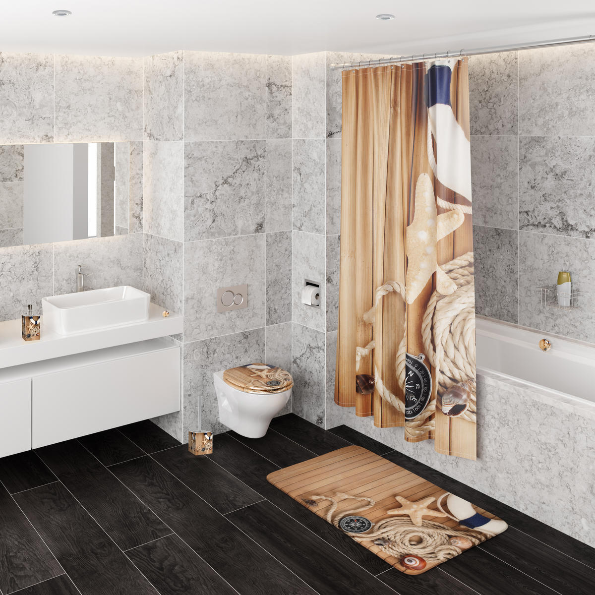 DUSCHVORHANG Maritime 180 x 200 cm - Braun, Textil (180/200cm) - Sanilo