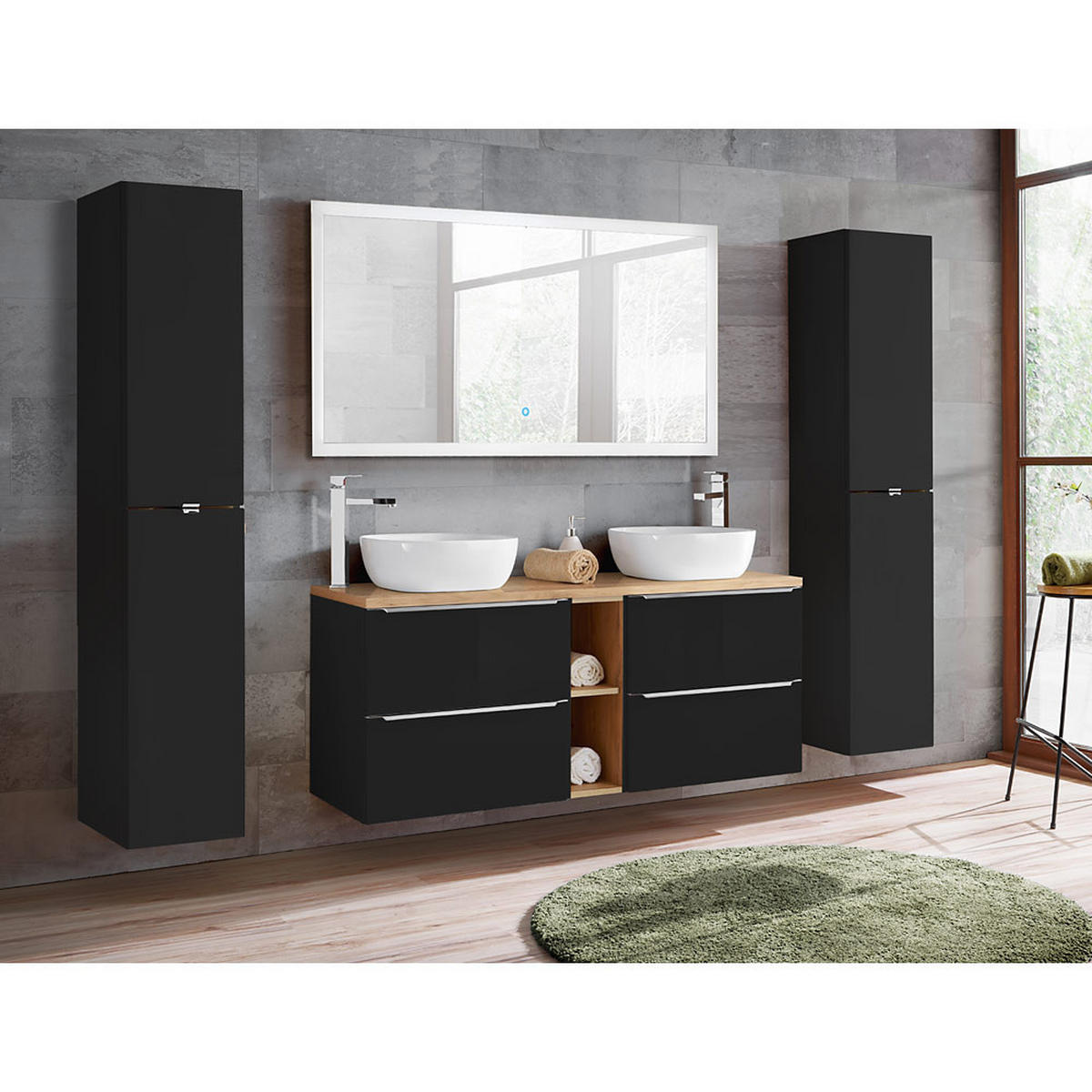 BADMÖBEL-SET 4-TLG. Toskana-56 - Anthrazit, Holzwerkstoff (250/190/46cm) - Lomado