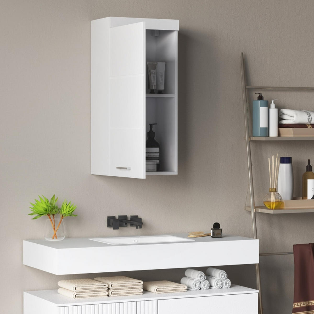 HÄNGESCHRANK 37.2x24.5x76.8 cm Weiß mit 2 Regalen & quadratischem Griff - Weiß, Holzwerkstoff (37.2/76.8/24.5cm) - Modfu