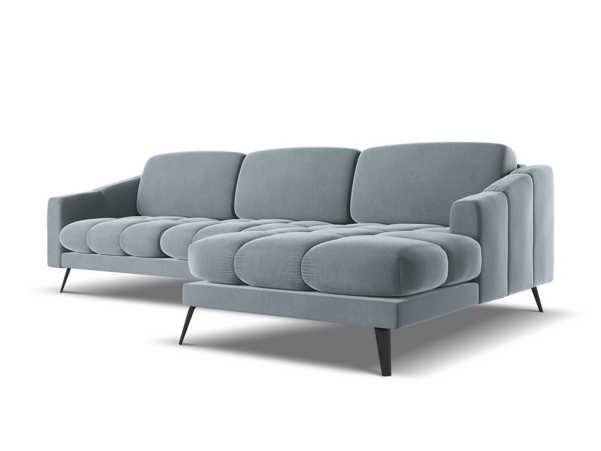 ECKSOFA Rechts Samt Stoff Blau - Blau/Schwarz, Textil/Metall (264/160cm) - Makamii