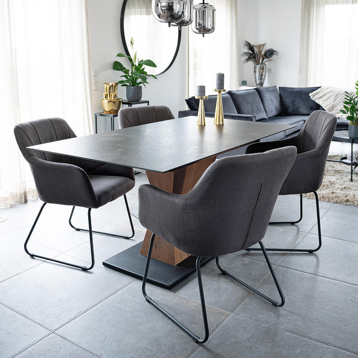 ESSZIMMERSTUHL mit Armlehne Webstoff PAKU – Anthrazit - Anthrazit, Kunststoff (59/84/64cm) - Home Deluxe