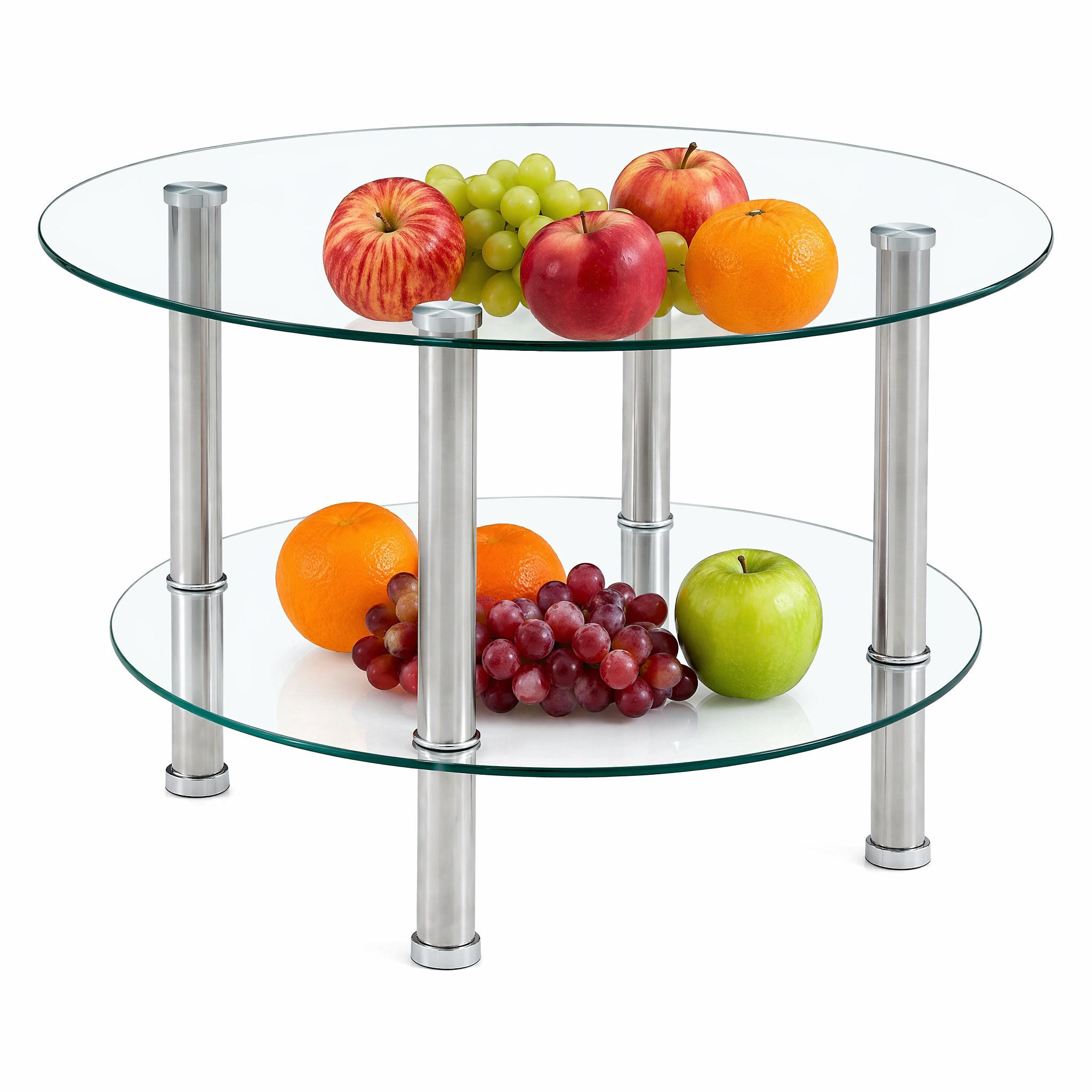 COUCHTISCH in Silver zweistufiger Glascouchtisch mit leichtem Luxusdesign für Wohnzimmer, B70/T70/H42 cm - Transparent/Silberfarben, Glas/Holzwerkstoff (70/70/42cm) - STILVORA