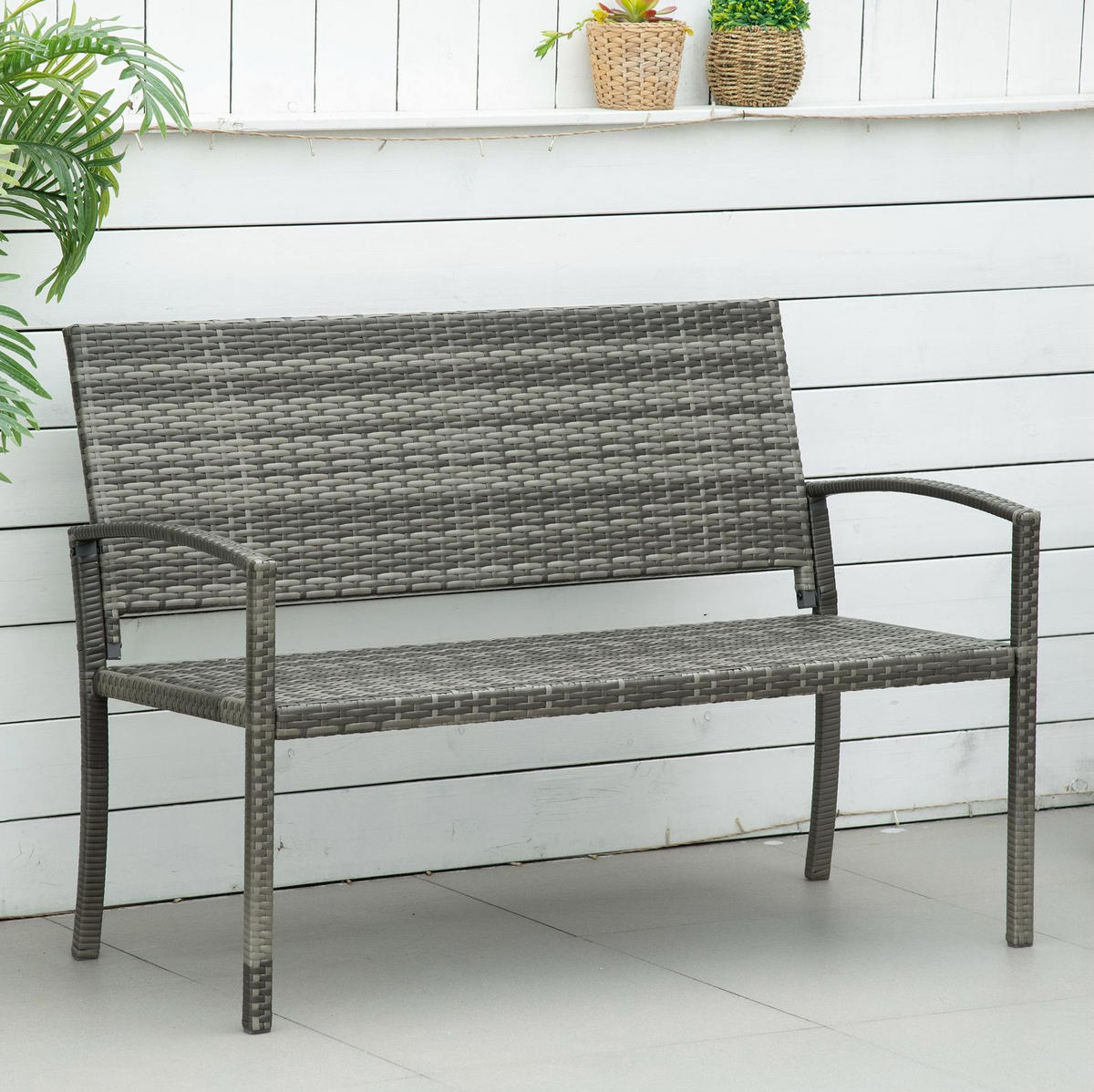 ZAHRADNÍ lavice šedá z oceli a umělého ratanu pro 2 osoby - šedá, kov (60/85/122cm) - OKWISH