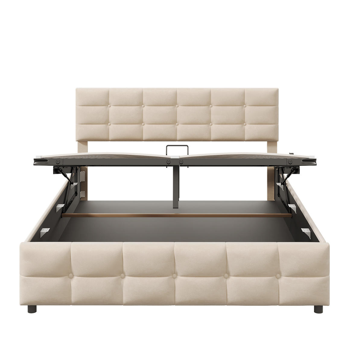 POLSTERBETT 180/200 cm in Beige Samt mit Bettkasten - Beige, Holzwerkstoff/Textil (180/200cm) - WISHDOR