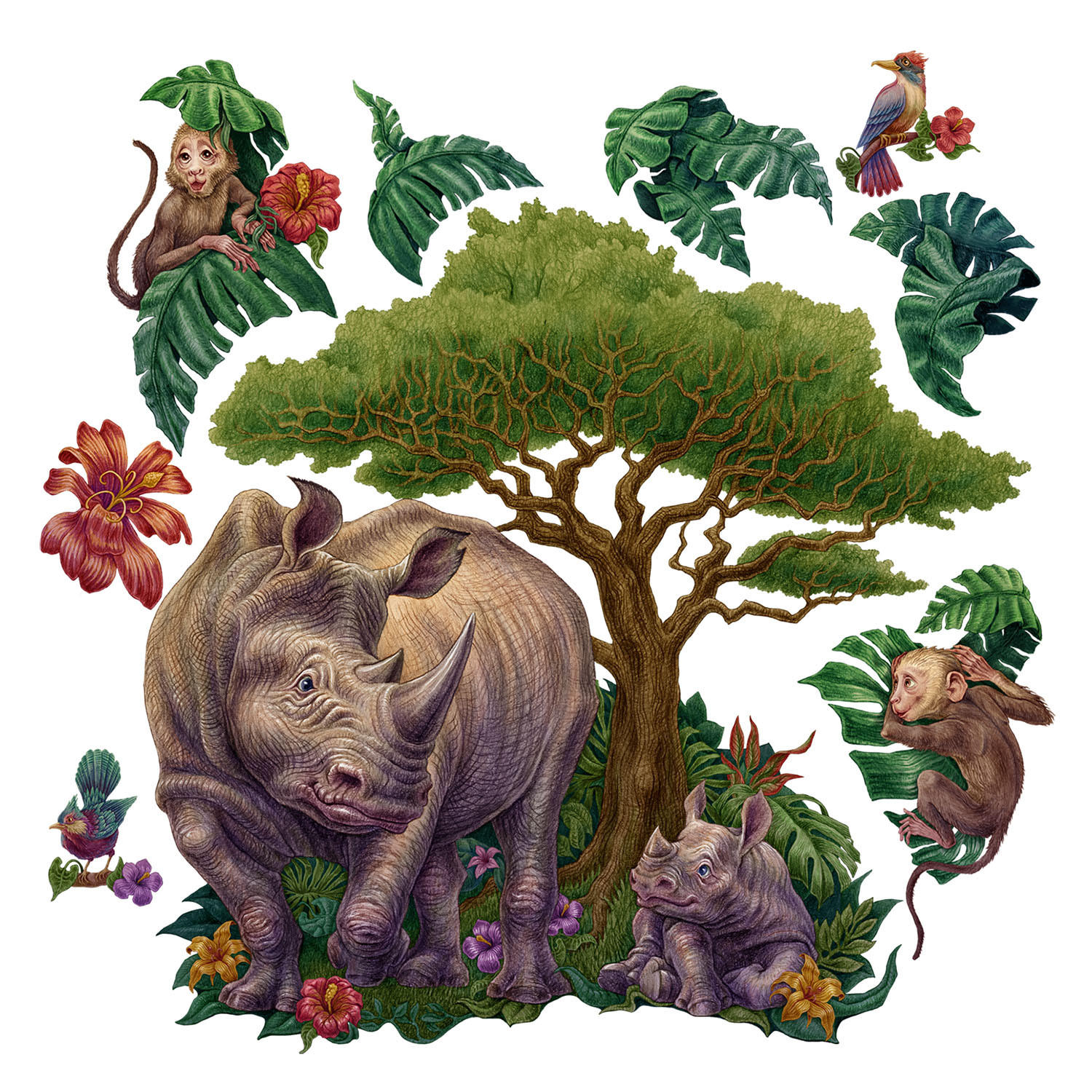 WANDAUFKLEBER 130x140cm - Zeichentrick-Wildtiere - Multicolor, Kunststoff (130/140/0.1cm) - Wallfluent