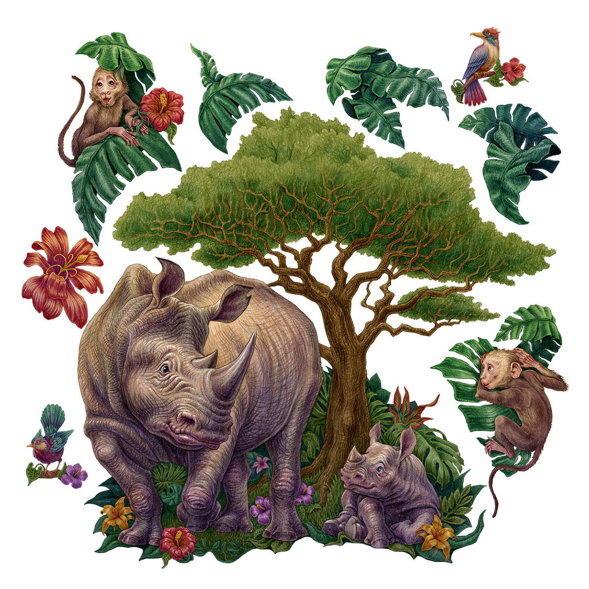 WANDAUFKLEBER 130x140cm - Zeichentrick-Wildtiere - Multicolor, Kunststoff (130/140/0.1cm) - Wallfluent