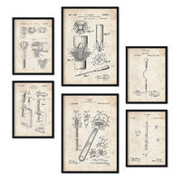 POSTER Set Mit 6 Plakaten Mit Bauwerkzeuge 1 Patenten Im Vintage Stil A3 & A4 Schwarzer Rahmen - Schwarz, Papier (29/3cm) - Nacnic