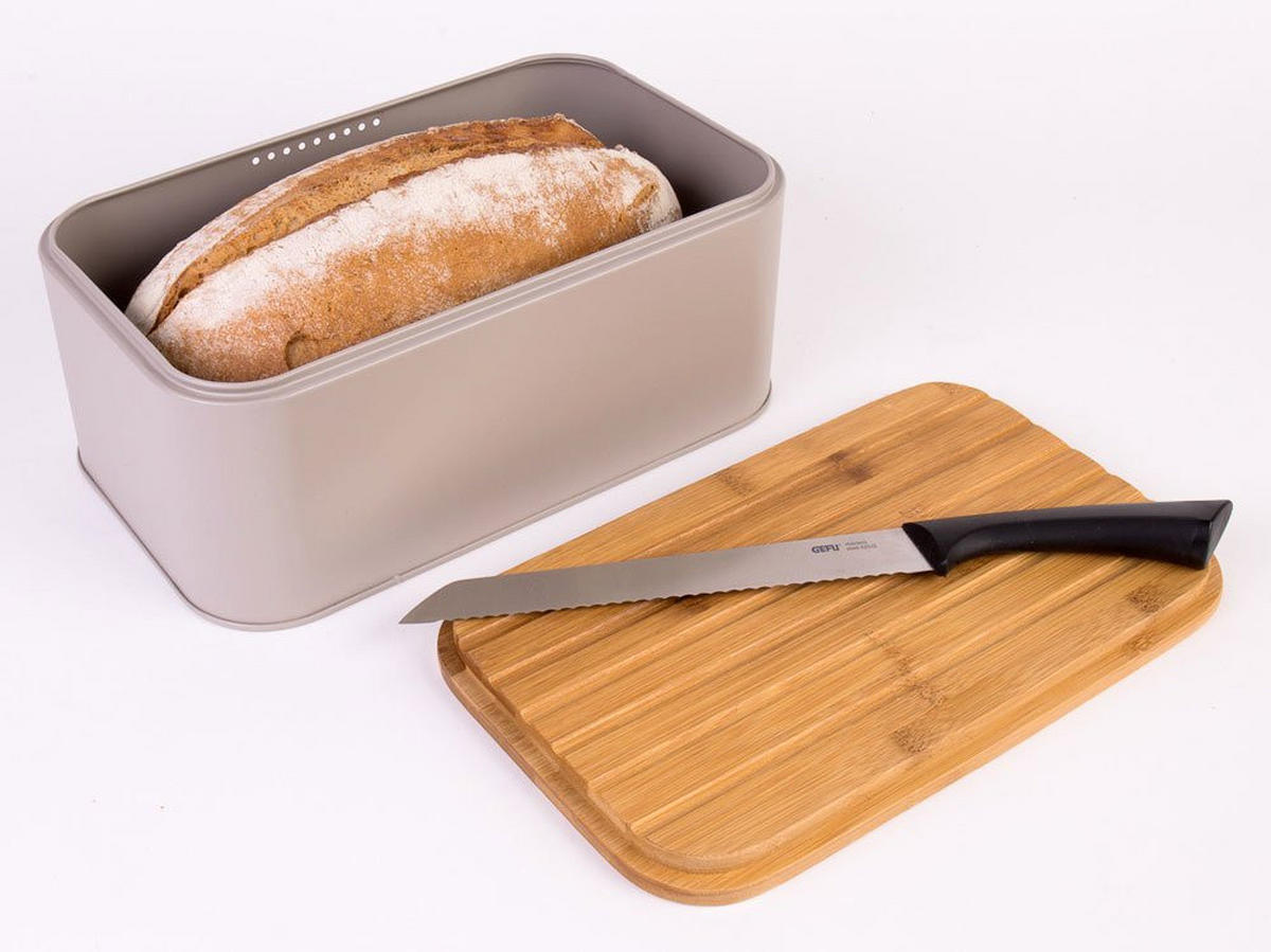 BROTBACKMASCHINE aus Metall mit Bambusschneidebrett 31/18/13 cm - Beige, Naturmaterialen (18/13/31cm) - ZELLER