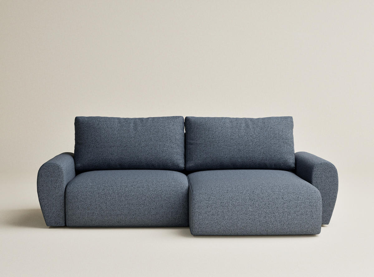 ECKSOFA MIT SCHLAFFUNKTION Numba Blau Webstoff - Blau/Schwarz, Holz/Holzwerkstoff (253/153cm) - Maison de Reve