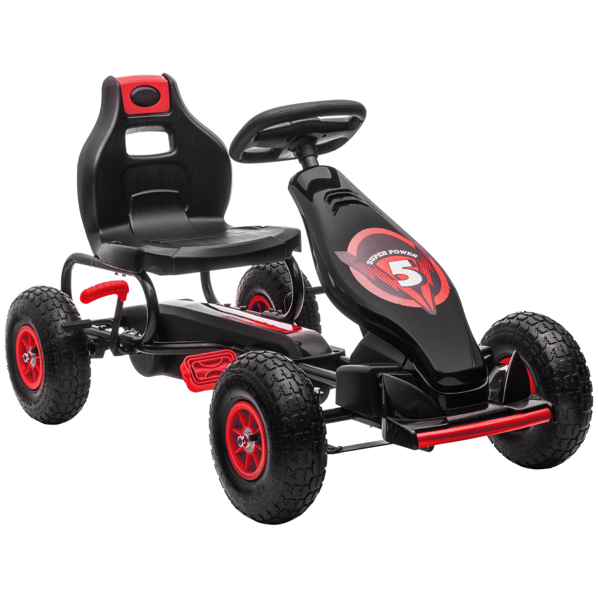 KINDER GO KART TRETAUTO, Blau+Schwarz/Grün+Schwarz/Rot+Schwarz, Metall - Rot, Metall (121/58/61cm) - HOMCOM