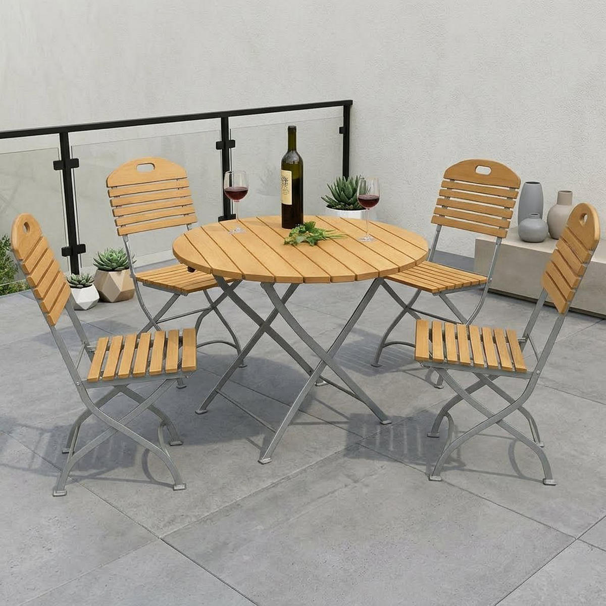 SITZGRUPPE Bad Belzig 5-teilig - Garten Set für 4 Personen - Gartensitzgruppe - Flachstahl verzinkt - Robinie - Grau, Holz - TPFGarden