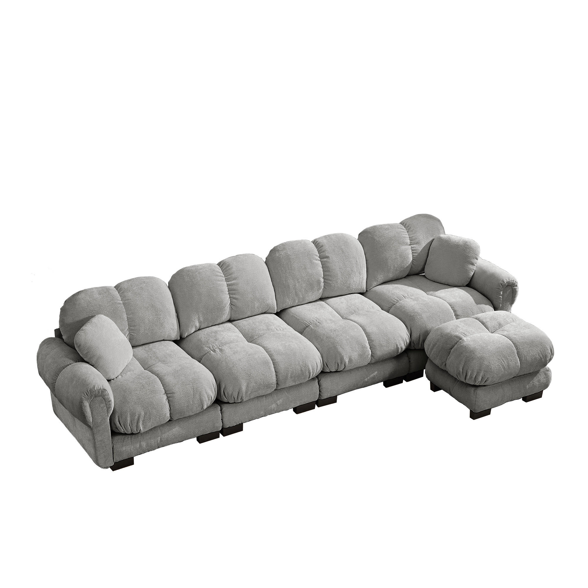 ECKSOFA DE-34384 4-Sitzer mit Steppdesign Hellgrau - Hellgrau, Textil (149/330cm) - ComfortXL