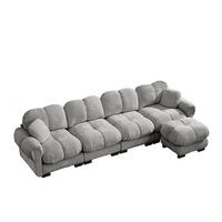 ECKSOFA DE-34384 4-Sitzer mit Steppdesign Hellgrau - Hellgrau, Textil (149/330cm) - ComfortXL