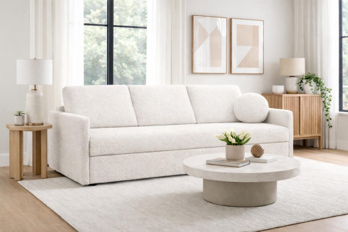 SOFA Weiß SISI Mit Schlaffunktion Boucle - Weiß, Textil (207/90/87cm) - Sepro Meble