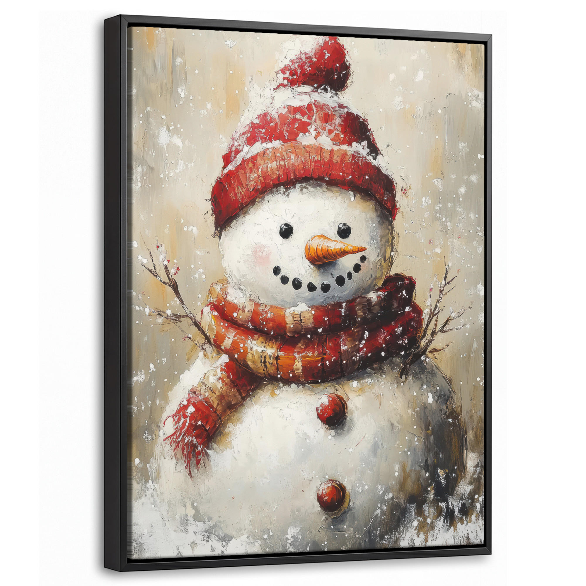LEINWAND Bilder mit Rahmen - Schneemann - Winter - Schnee - Beige - 30x40 - Weiß, Textil (30/40cm) - MuchoWow