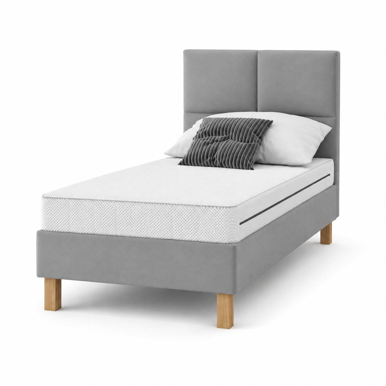 BETT für Hotel DUBAJ 100 x 200 cm, Polsterbett mit Rädern, Taschenmatratze, Einzelbett, 1 Stück, Grau - Grau, Holz/Buchenholz (100/200cm) - Trada