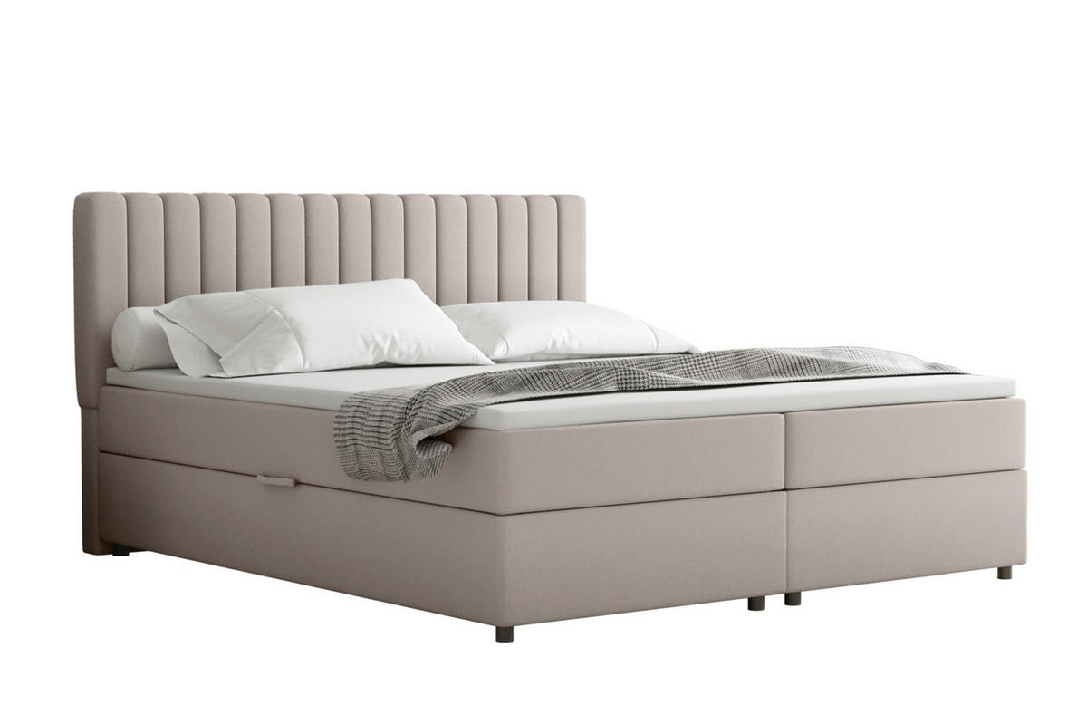 BOXBETT Everest beige 180 x 200 cm Doppelbett mit hochwertiger Bonell-Matratze und Topper - Cappuccino, Holz (180/200cm) - Panda Möbel