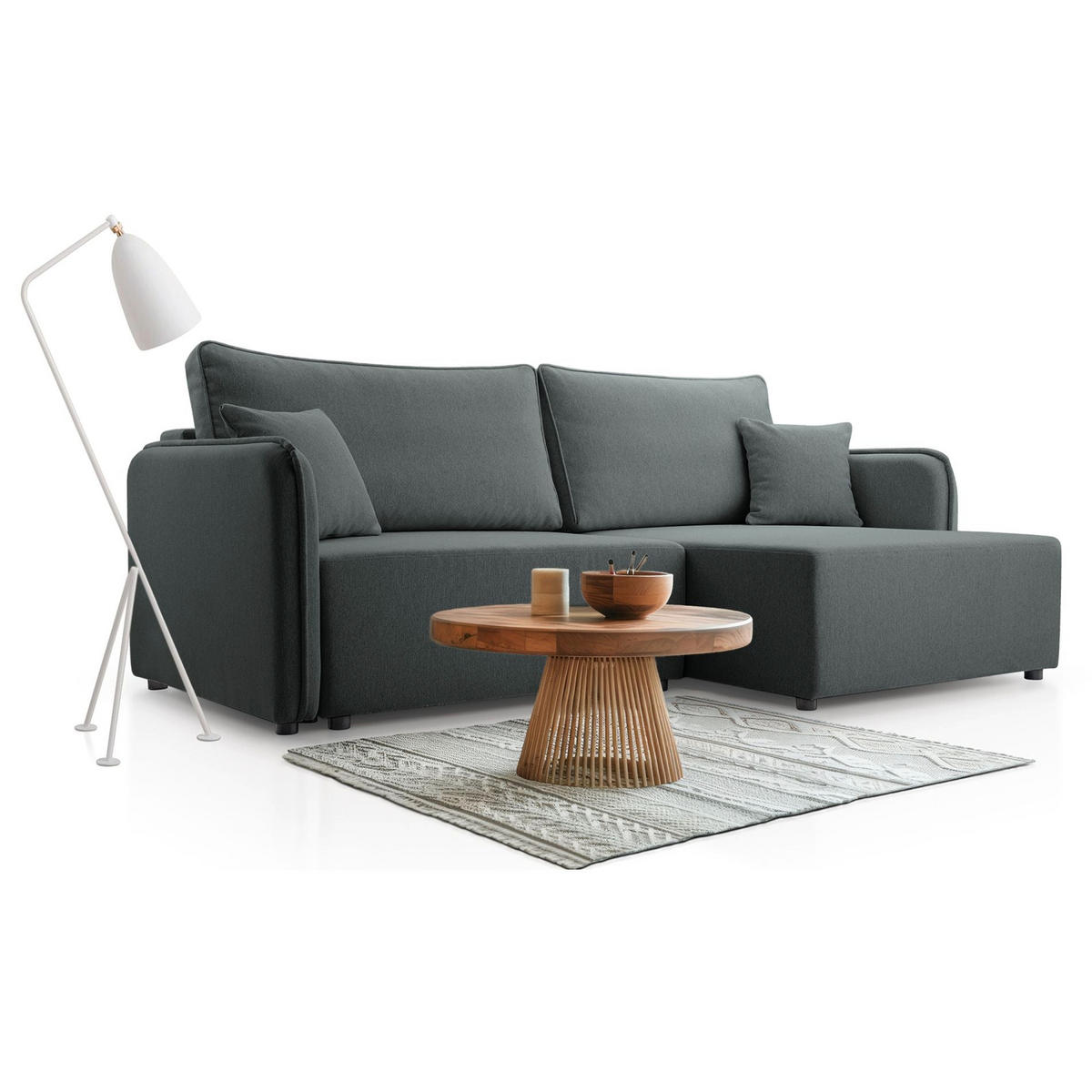 ECKSOFA Kassian, Grau Strukturstoff, rechtsseitig - Schwarz/Grau, Kunststoff/Textil (147/227cm) - Selsey