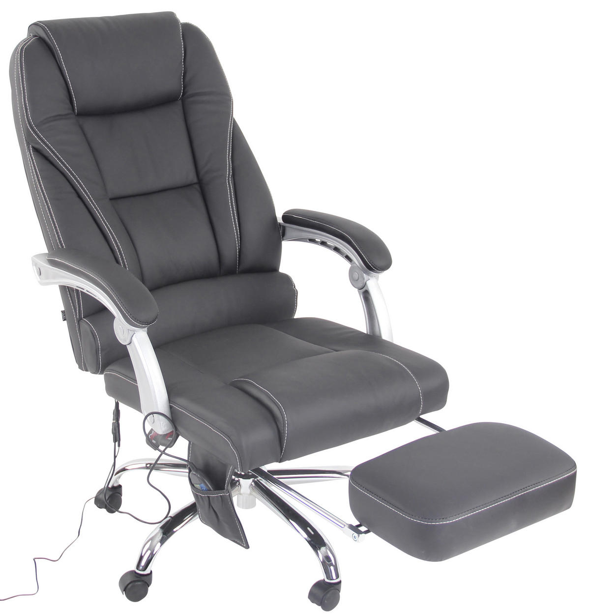 CHEFSESSEL Echtleder Schwarz - Chromfarben/Schwarz, Leder/Metall (69/118/64cm) - CLP