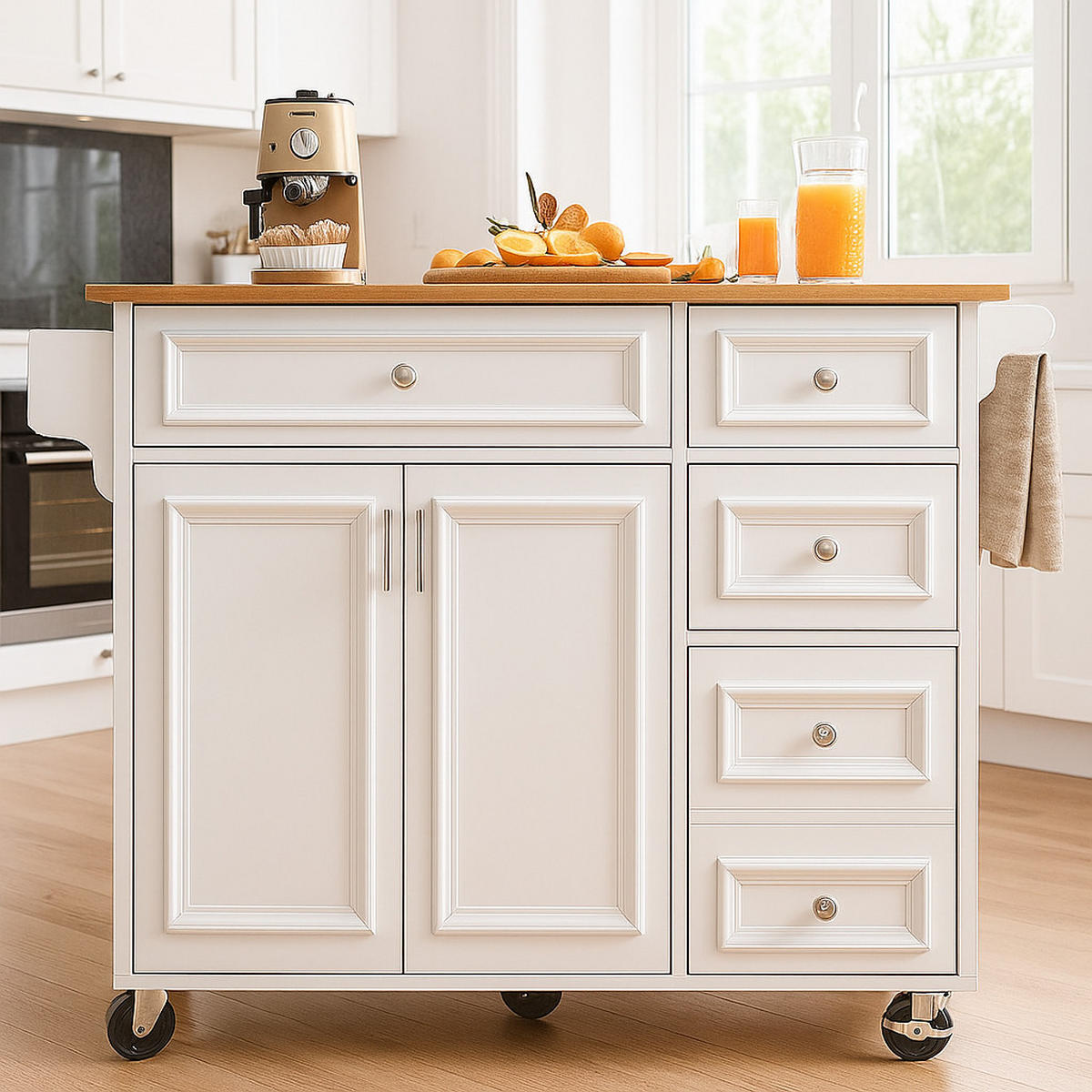 KÜCHENINSEL mit höhenverstellbarer Tischplatte und großzügigem Stauraum - Weiß, Holzwerkstoff/Metall (110/92/75cm) - Urban Meuble