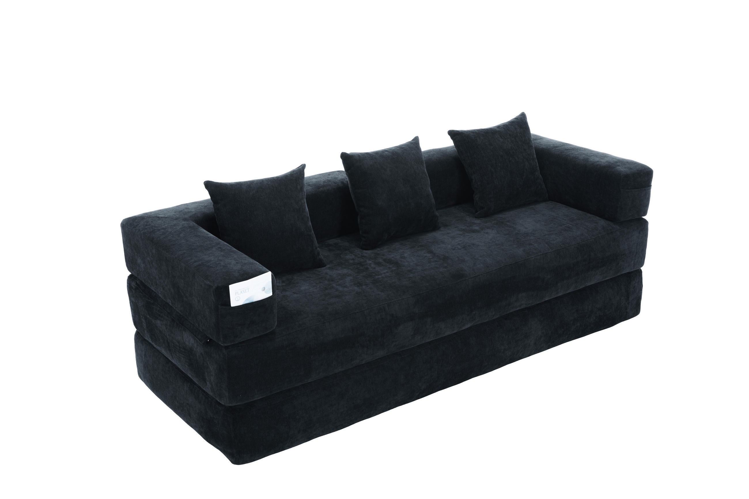 SCHLAFSOFA 198/79/60 cm Schwarz mit Aufbewahrungstaschen - Schwarz, Textil (198/60/79cm) - Oxeza