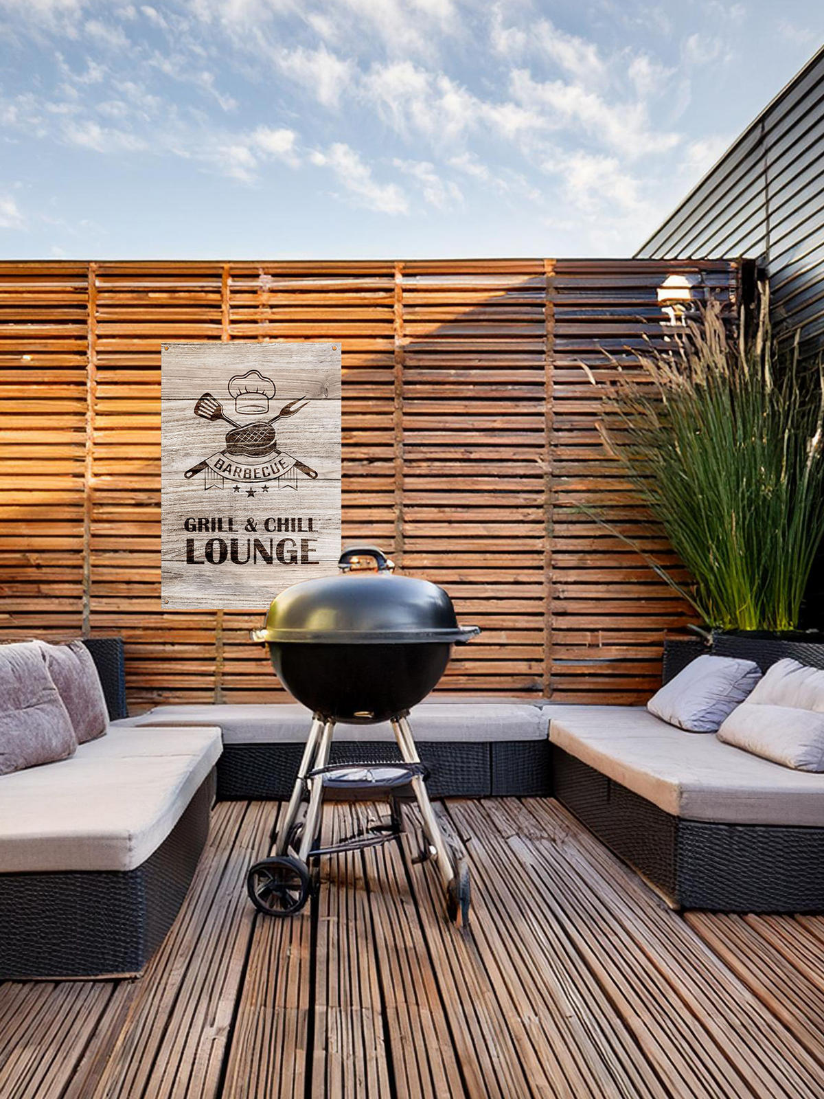 GARTEN-POSTER 90x60 cm Grill & Chill - Beige, Kunststoff (60/90/2cm) - artissimo