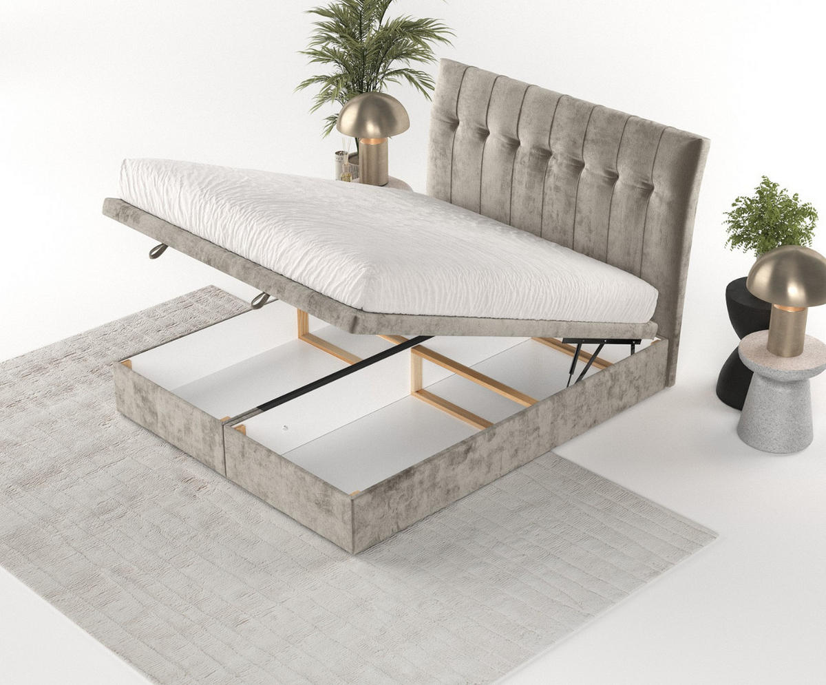POLSTERBETT Kelsea mit Stauraum 160/200 cm Beige im Lotta Stoff - Beige/Schwarz, Holz/Holzwerkstoff (160/200cm) - AltaBeds