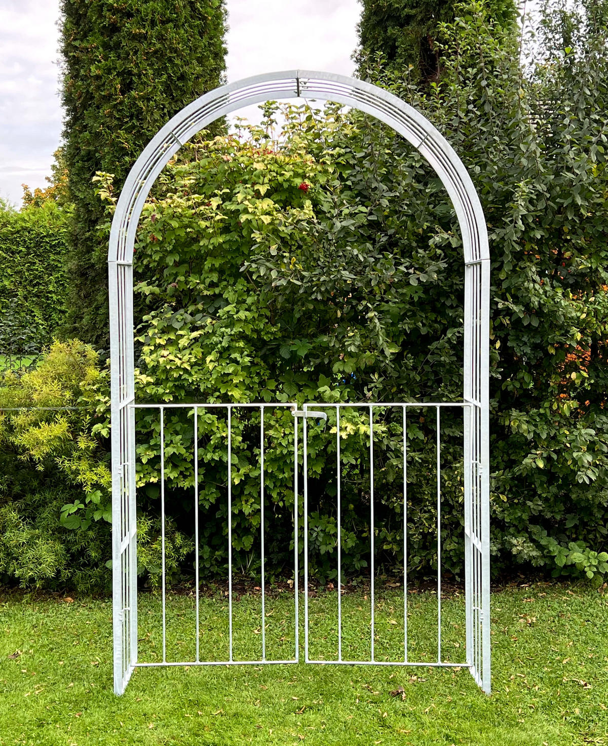 ROSENBOGEN mit Tor Metall verzinkt 140/40/230 cm - Grau, Metall (140/230/40cm) - DanDiBo