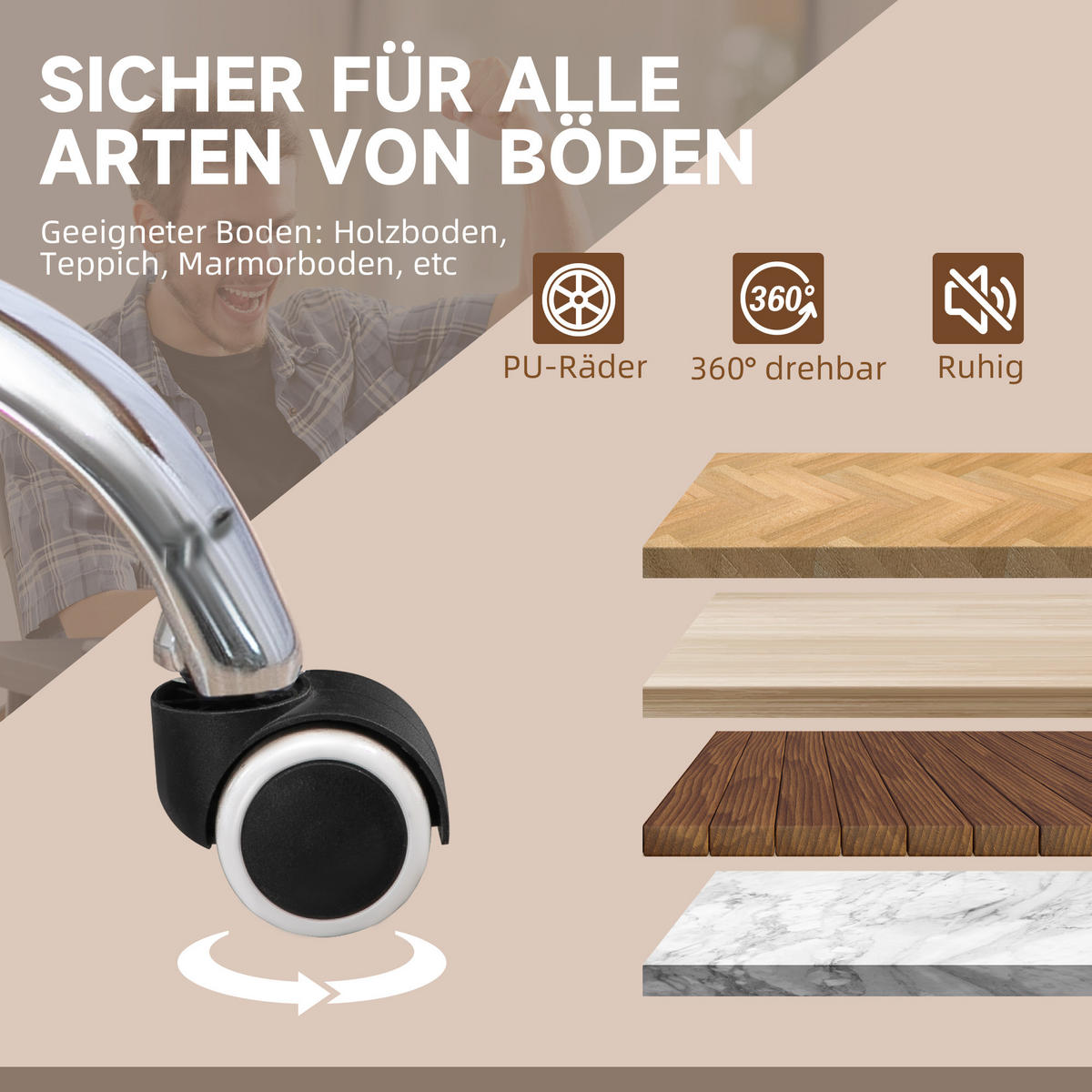 BÜROSTUHL höhenverstellbarer Computerstuhl neigebarer Drehstuhl für Büro Schwarz - Schwarz, Textil (70/119/66cm) - HOMCOM