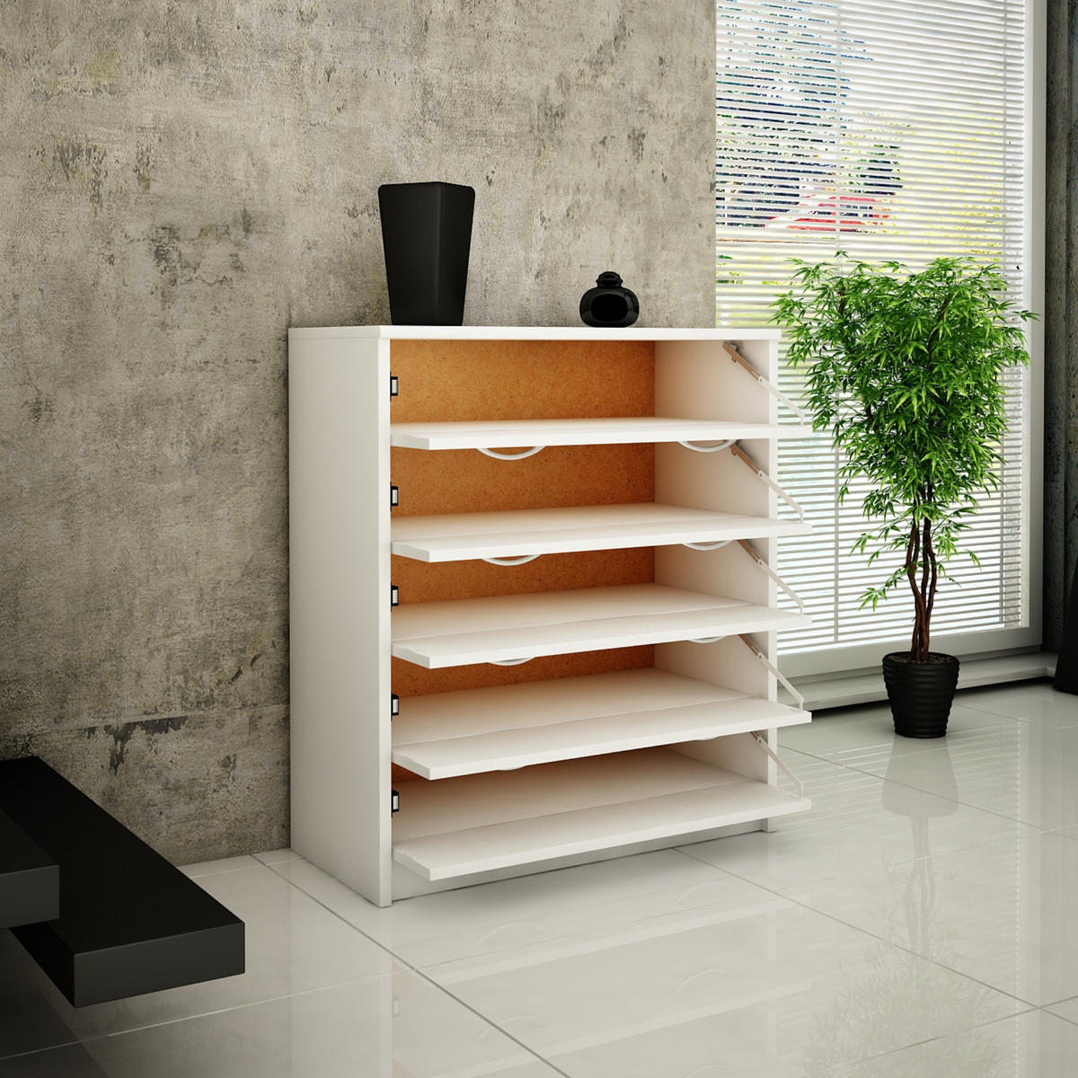 SCHUHSCHRANK mit 5 Fächern - Weiß, Holzwerkstoff (74/85/35cm) - Home Collective