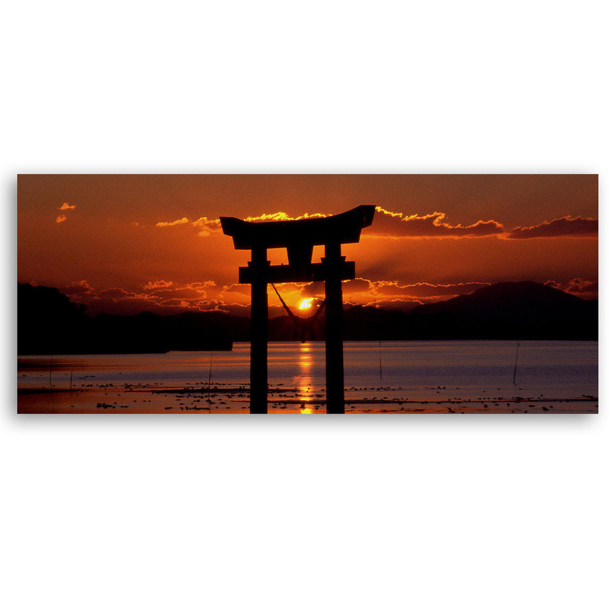 WANDBILD sonnenuntergang über dem torii tor - Orange, Textil (90/30cm) - Feeby