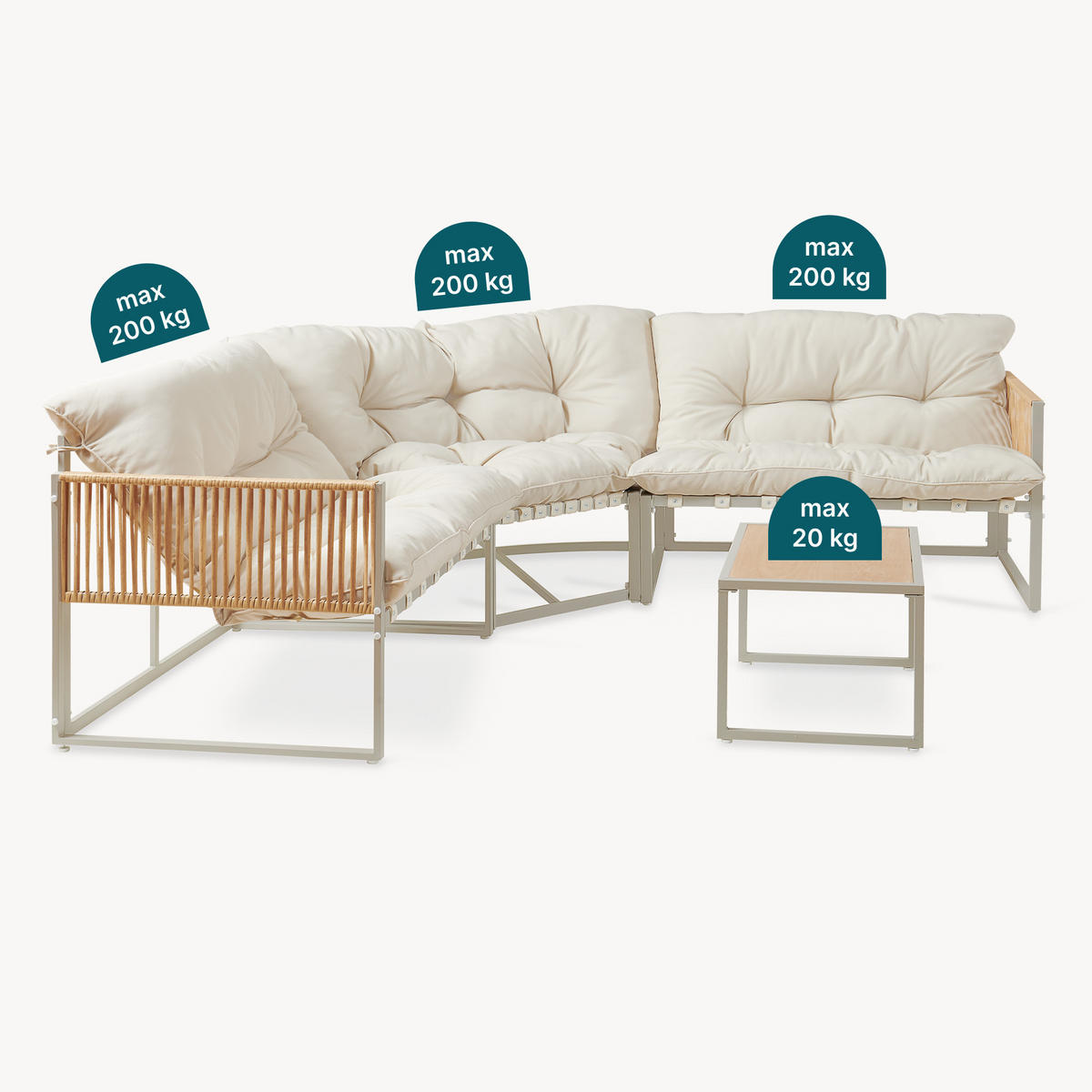 GARTENMÖBEL-SET 4 TLG. Karg - Eichefarben/Beige, Kunststoff/Metall - casa.pro