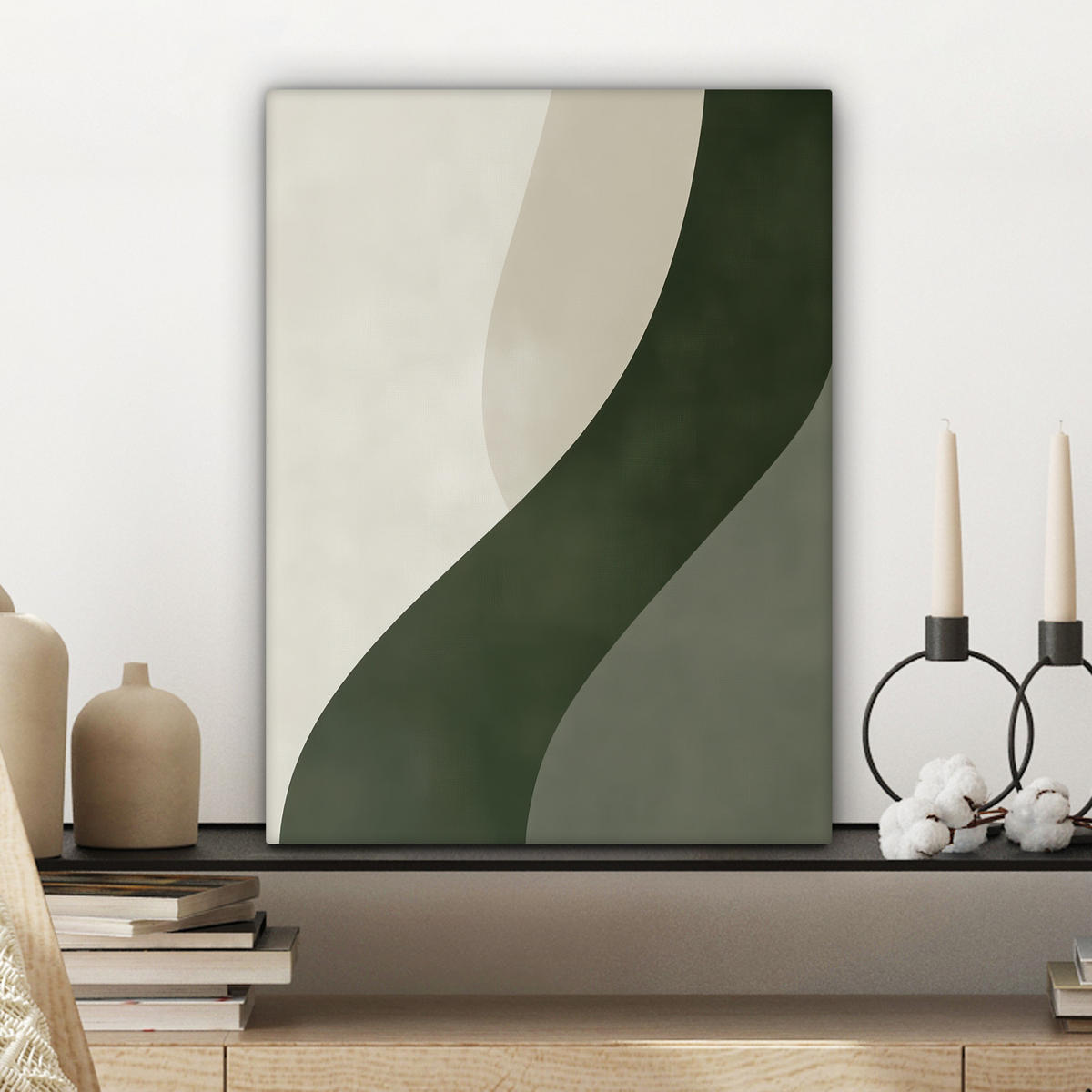 LEINWANDBILD Japandi - Grün - Abstrakt - Modern 30x40 cm - Salbeigrün, Textil (30/40cm) - MuchoWow