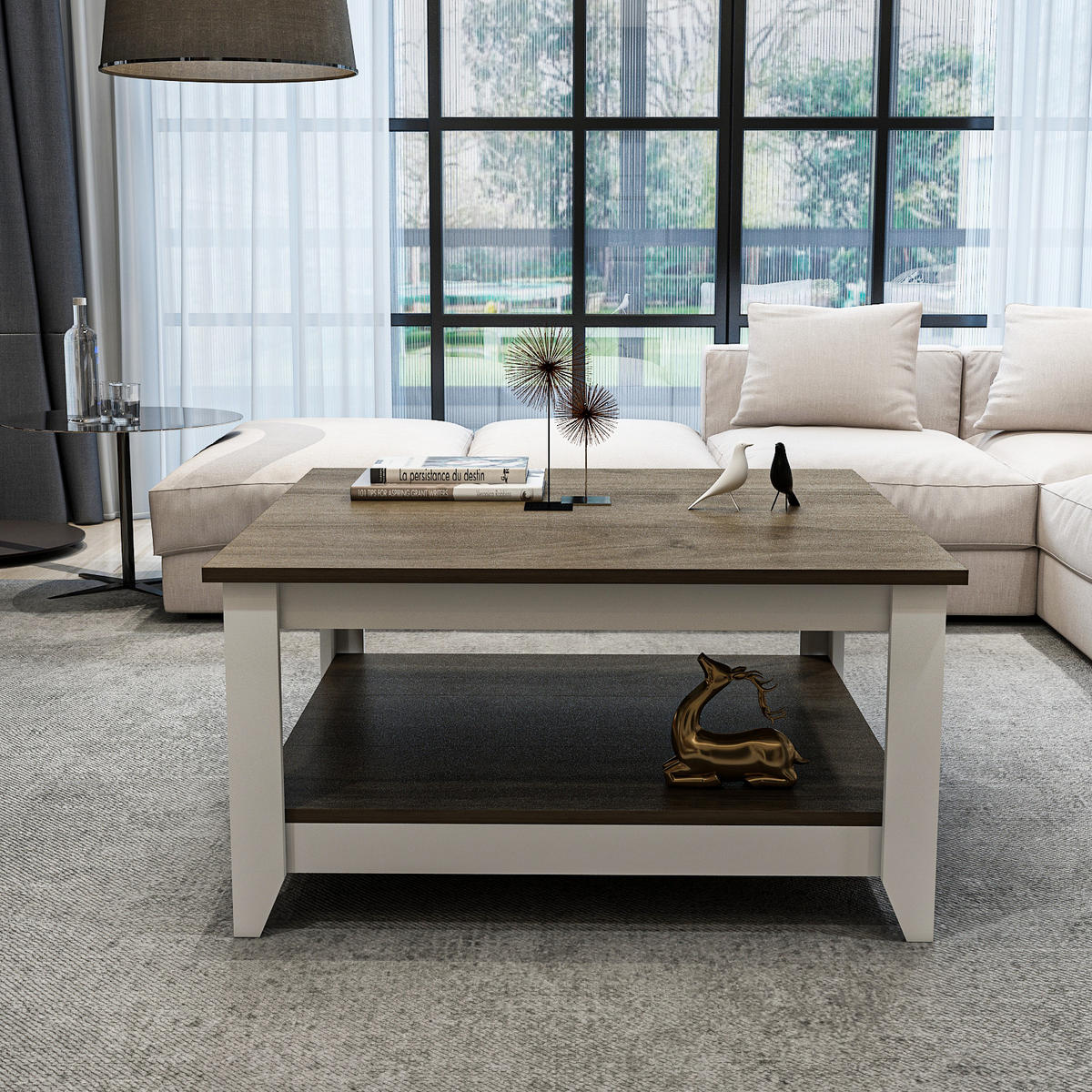 COUCHTISCH Lea Nussbaum Weiß - Dunkelbraun, Holzwerkstoff (90/90/46.8cm) - Decorotika