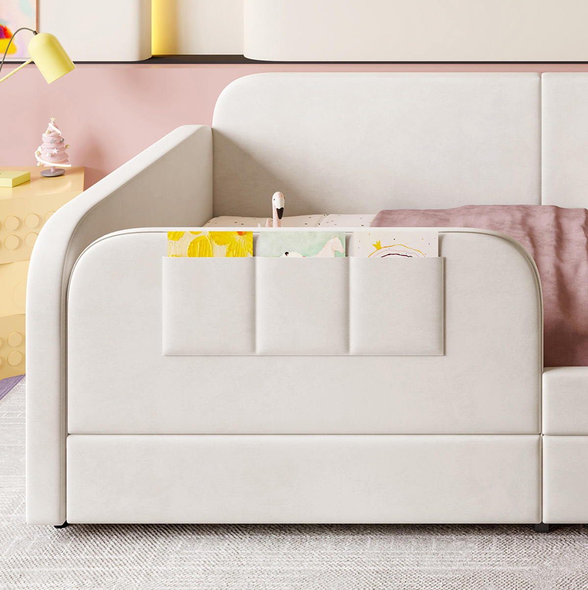 POLSTERBETT 90/200 cm Weiß aus Samt mit 2 Schubladen - Weiß, Textil (90/200cm) - OKMYHOME