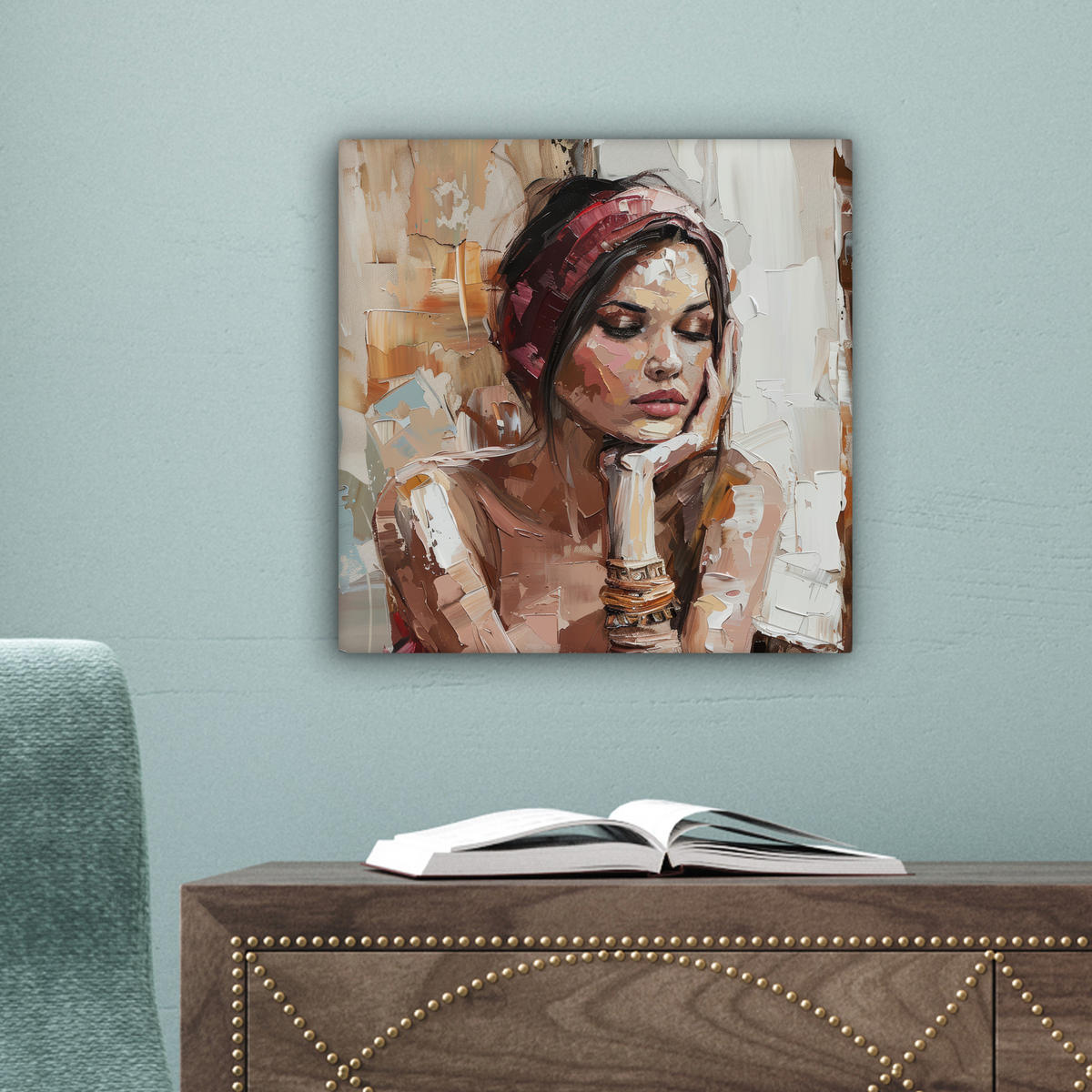 LEINWANDBILD Frau - Lackierung - Porträt - Modern Deko Wohnzimmer 20x20 cm - Altrosa, Textil (20/20cm) - MuchoWow