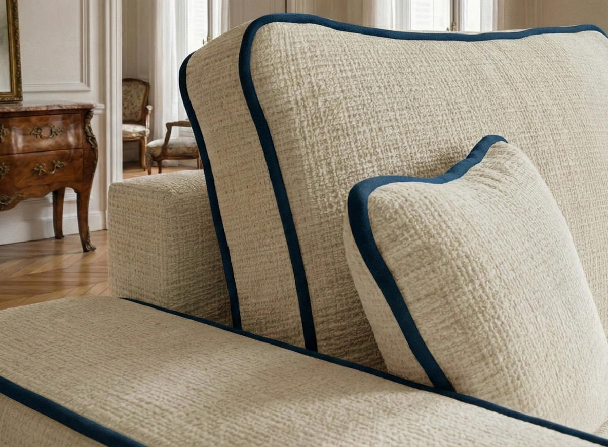 ECKSOFA MIT SCHLAFFUNKTION Modo Beige grau Chenille-Stoff - Rechts Seite - Creme/Schwarz, Holz/Holzwerkstoff (294/185cm) - Maison de Reve