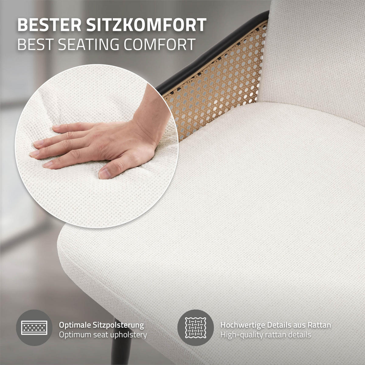 JÍDELNÍ ŽIDLE, sada 4 ks, béžové s látkovým potahem, ratanový vzhled - černá/béžová, kov/textil (51/91/61cm) - ML-DESIGN