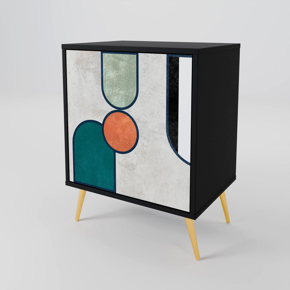 SIDEBOARD COOL STORY, Schwarz, 57,5x42x70,5 cm, Schwarze Metall-Sternfüße - Multicolor/Schwarz, Holzwerkstoff/Metall (57.5/70.5/42cm) - SpaceRebels