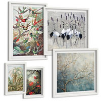 BILDER SET 5er Set - 50x50 cm & 20x30 cm & 40x60 cm Weißer Rahmen - Pastellfarbene Berglandschaft mit rosa Flamingos - Weiß, Kunststoff (40/60cm) - TULUP