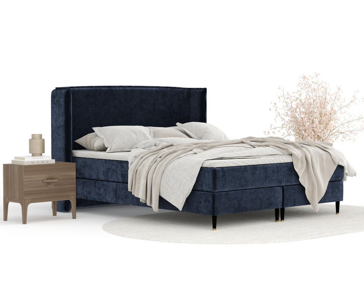 KONTINENTALBETT Ardis Marineblau 200/200 cm mit Matratze und Topper - Schwarz/Dunkelblau, Holz/Holzwerkstoff (200/200cm) - Maison de Reve
