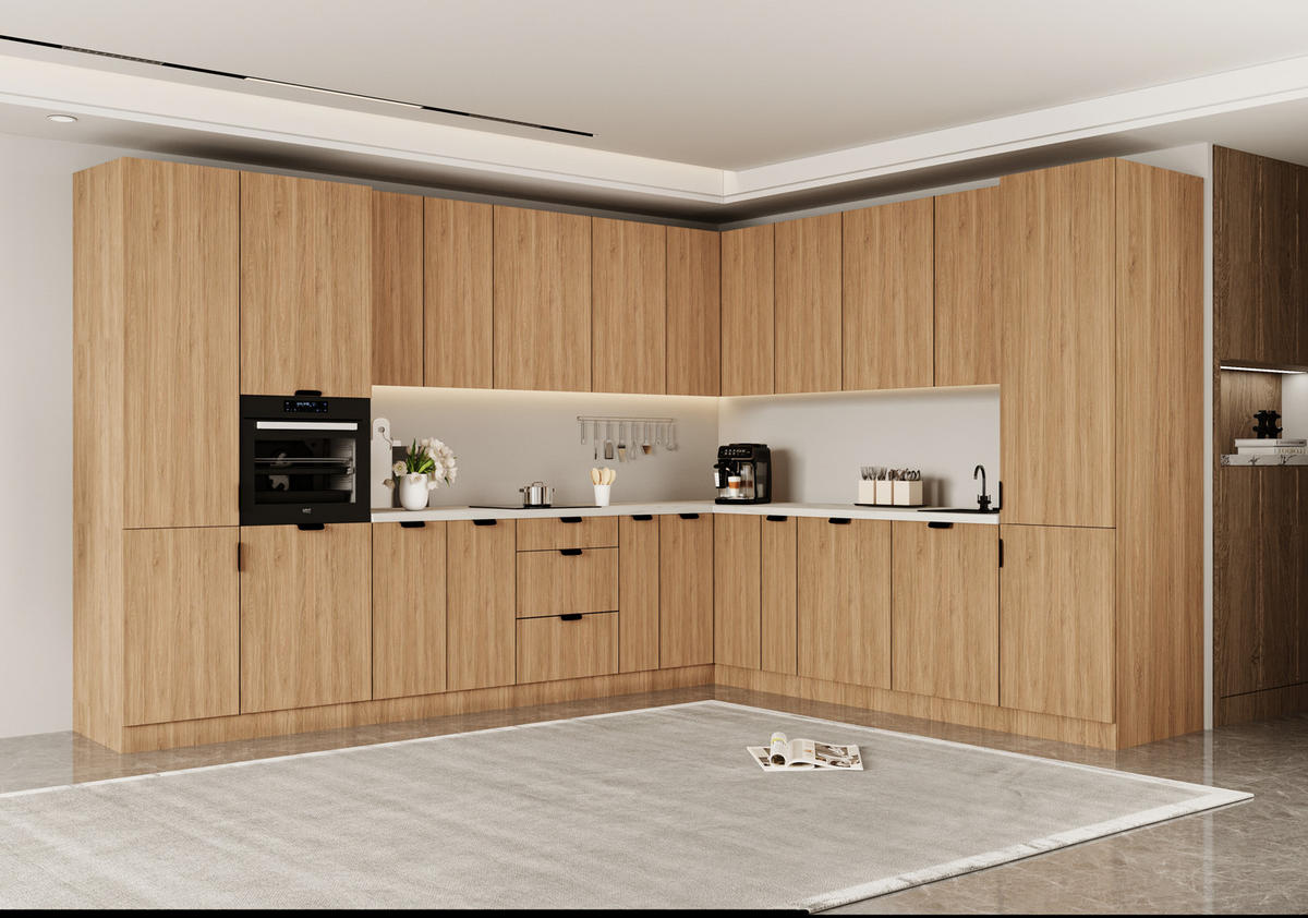 WINKELKÜCHE 345 x 285 cm - Sorento KS12-M345 - in Sonoma Eiche - Schwarz/Sonoma Eiche, Holz/Metall (630/247/58cm)