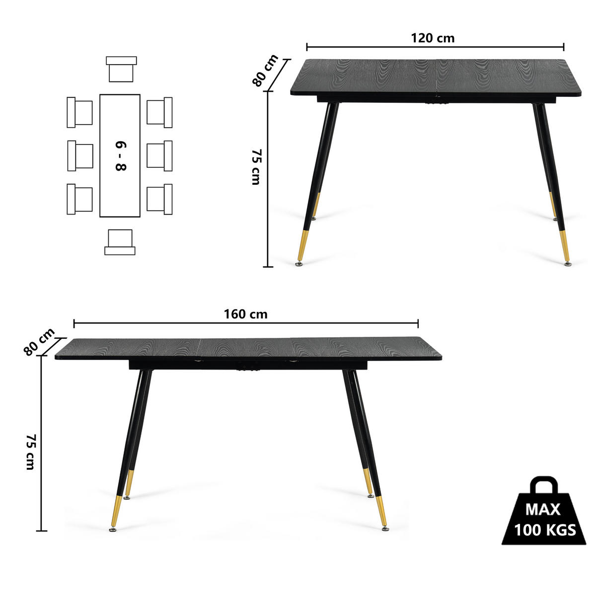 ESSTISCH SET mit ausziehbarem Tisch und 4 bequemen Stühlen - Braun, Holzwerkstoff/Metall (80/75/160cm) - Urban Meuble