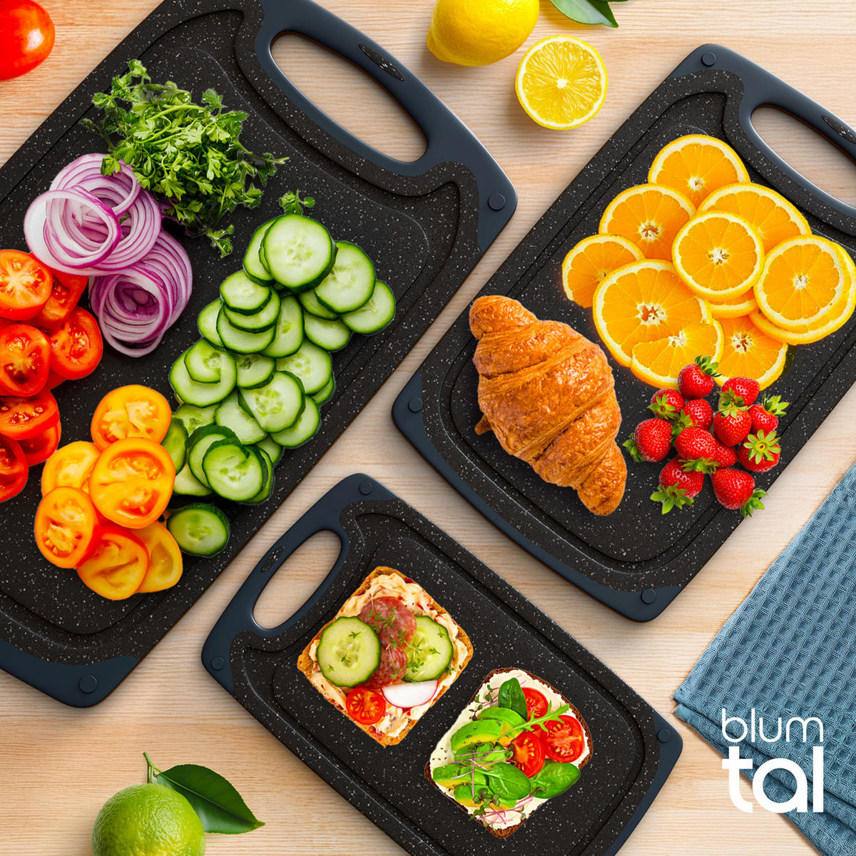 SCHNEIDEBRETT 3er Set Schwarz - Schwarz, Kunststoff (25/0.75cm) - Blumtal