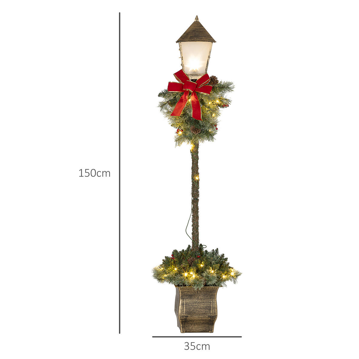 150 cm Weihnachtslaterne Weihnachtsbeleuchtung mit 50 LED-Lichterkette Metall - Grün, Kunststoff (35/150/35cm) - Outsunny