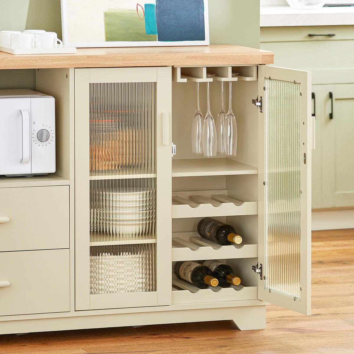 KÜCHENSCHRANK Beige - Beige, Glas/Holz (120/90/40cm) - SoBuy