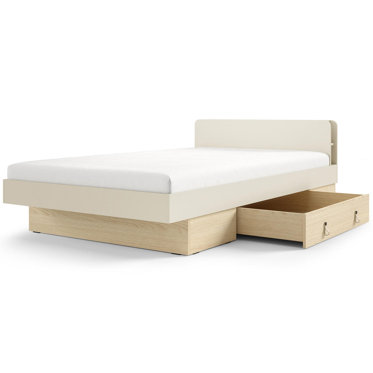 BETT Sorella 120x200 cm mit Lattenrost und Bettkasten-Schublade, ohne Matratze, Macadamia + Eiche Mavelie - Eichefarben/Beige, Leder/Holzwerkstoff (120/200cm) - Beautysofa