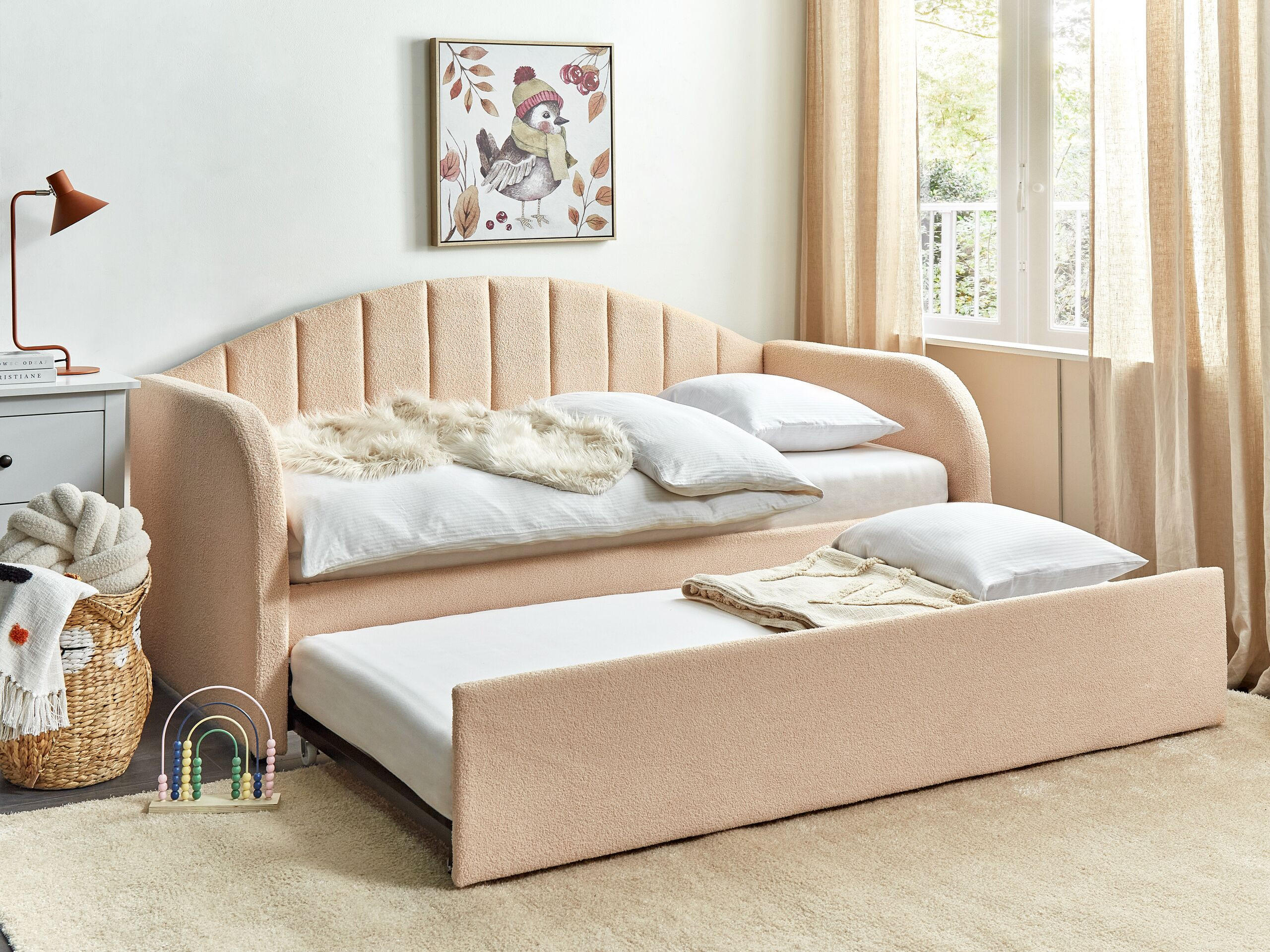 AUSZIEHBETT 90x200 cm Rosa Eyburie - Pink, Textil (90/200cm) - Beliani